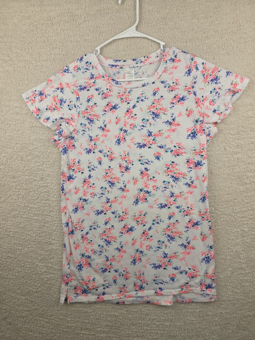 West Loop Womens Short Sleeve Crew Neck Stretch T Shirt Pink Floral Size Large